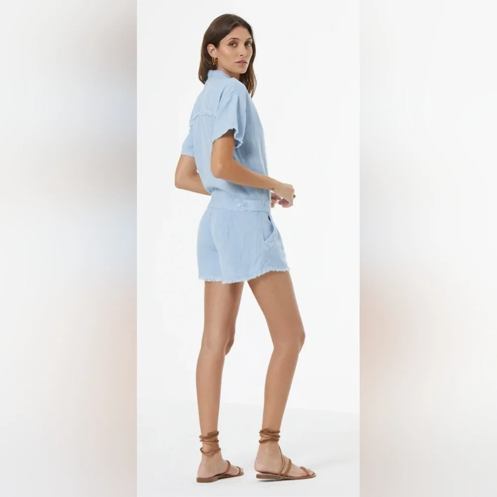 Young Fabulous & Broke Linen Blend Romper Cornflower Blue Size S